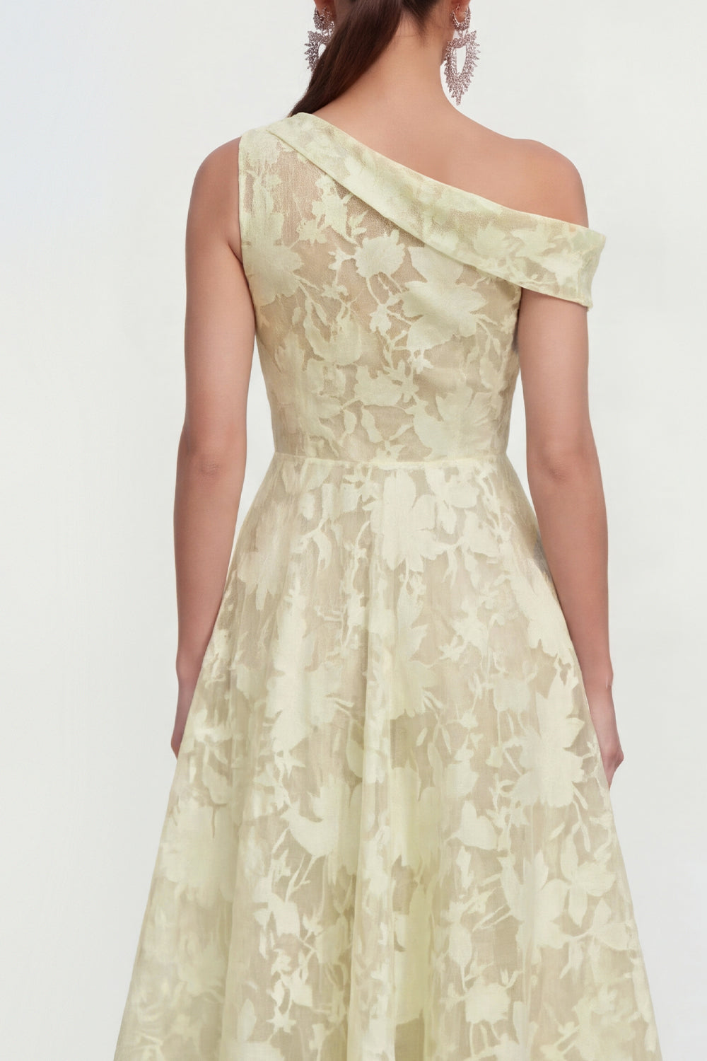 Blue Floral A Line One Shoulder Formal Dress