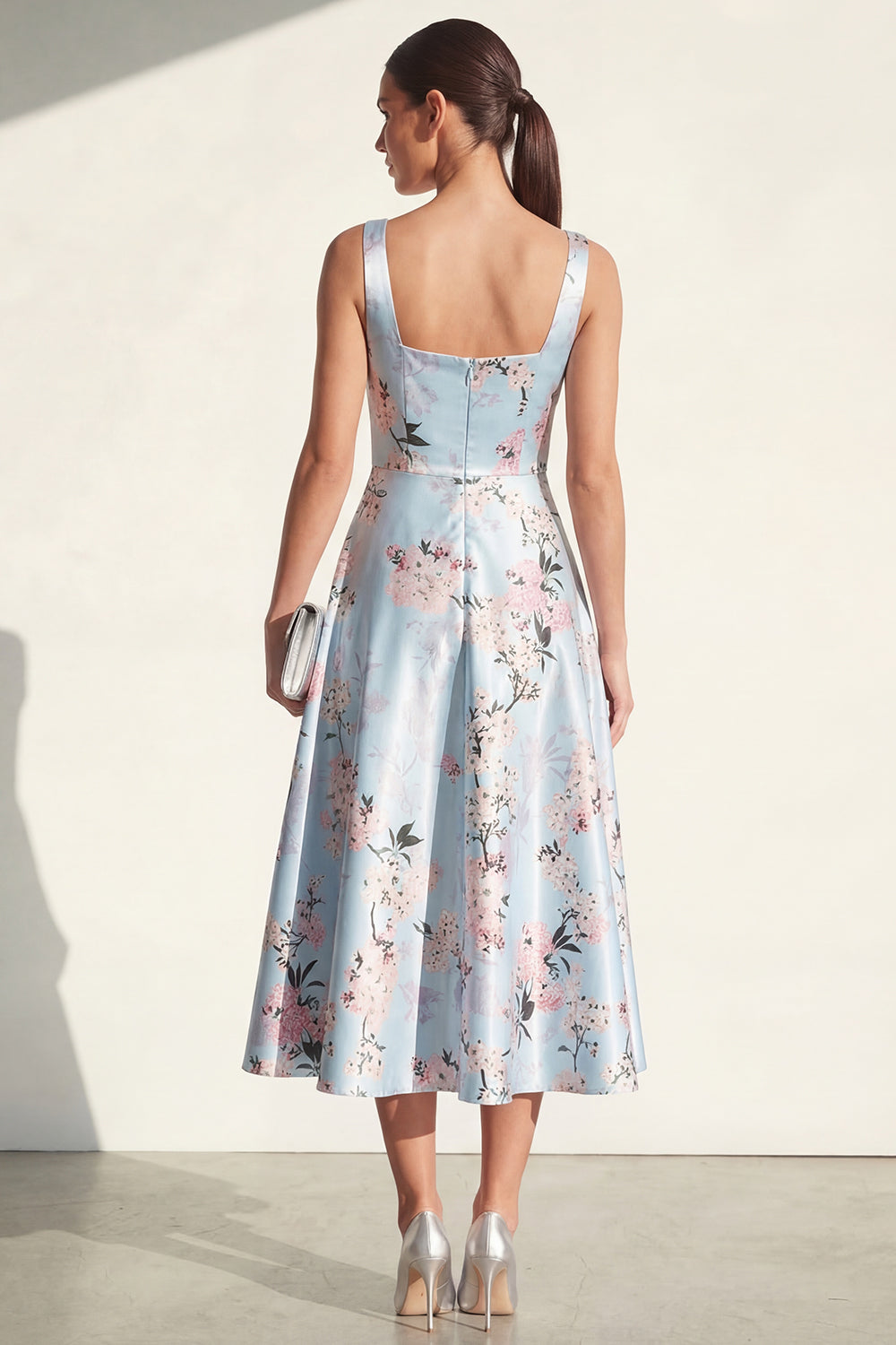 Pink A Line Floral Maxi Thick Straps Formal Dress