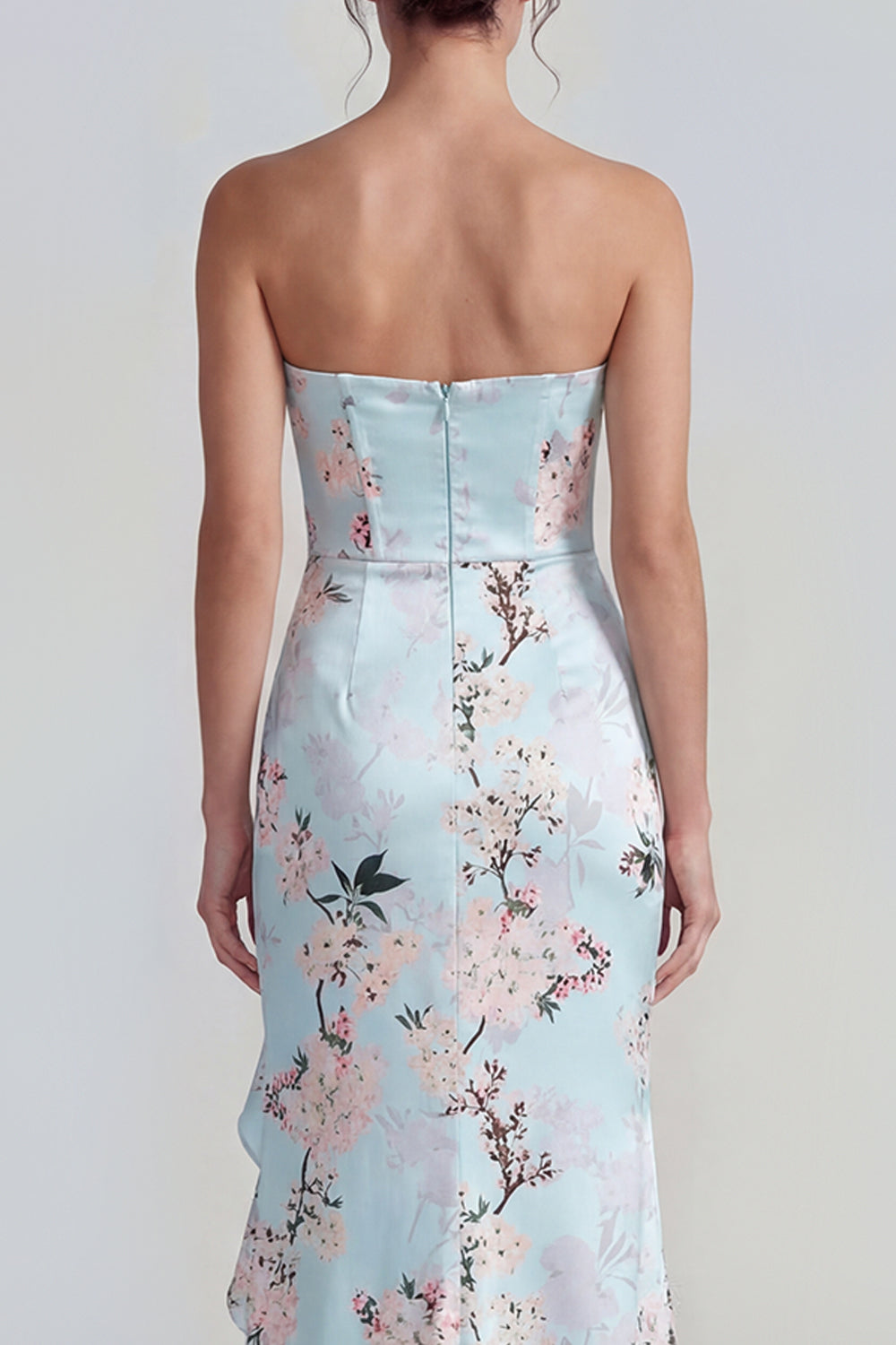 Corset Mermaid Long Blue Floral Formal Dress with Ruffles