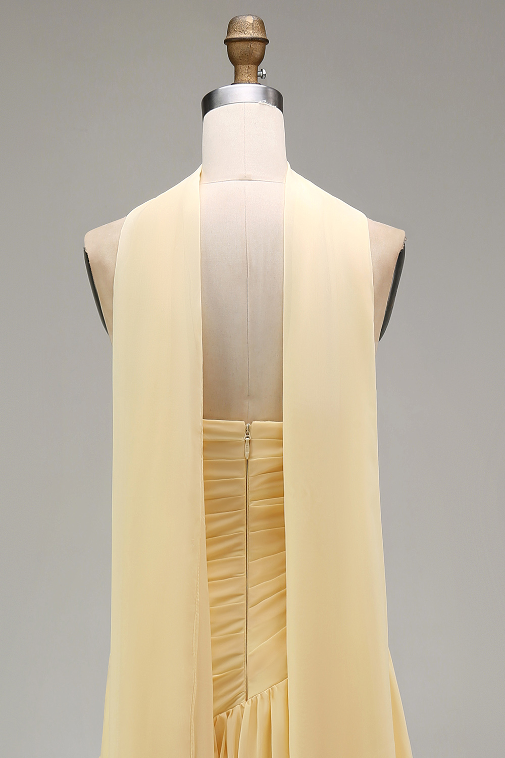 Strapless Ruched Long Orange Neck Scarf Boho Wedding Guest Dress with Slit