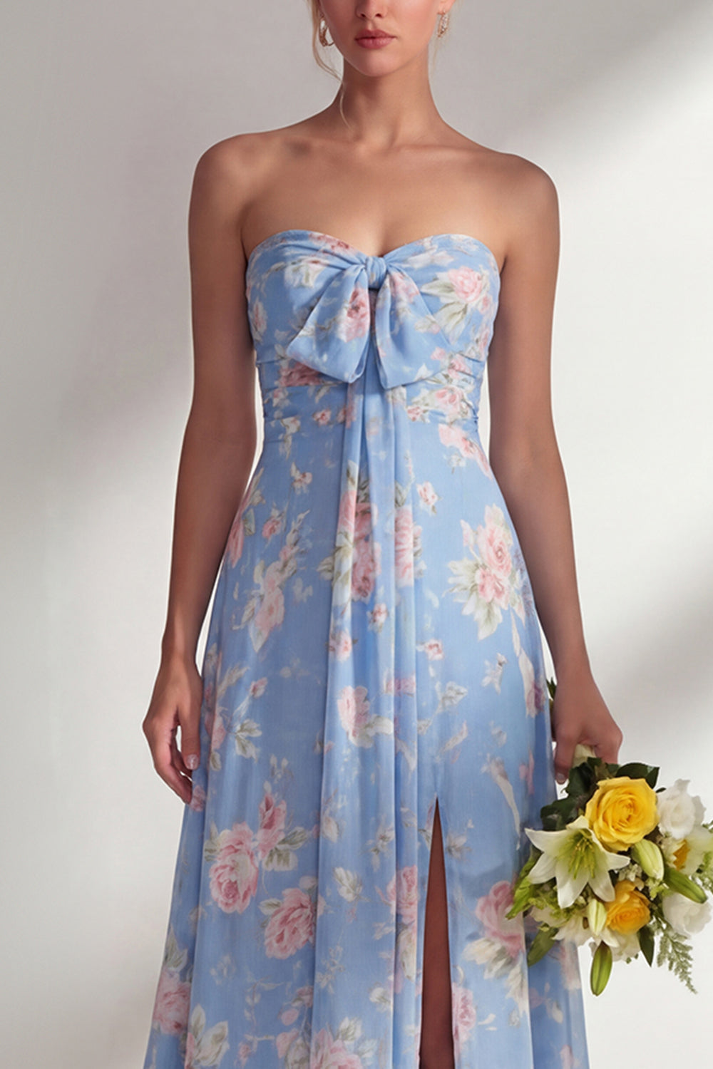 Pink Red Flower Convertible Wear Long Boho Wedding Guest Dress with Slit