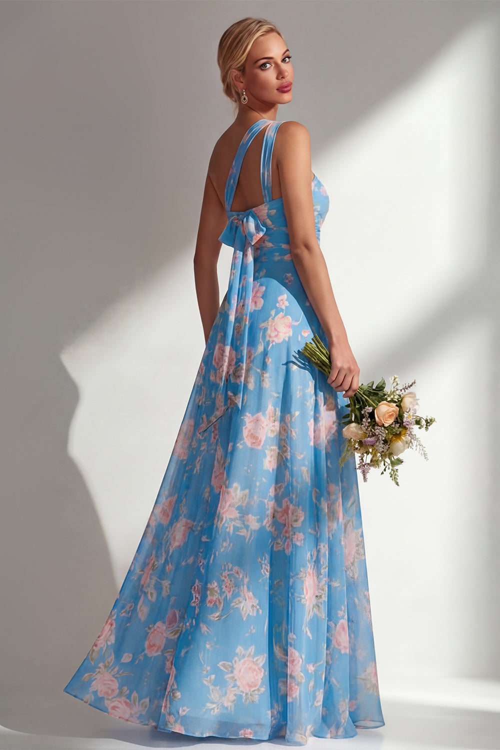 Pink Red Flower Convertible Wear Long Boho Wedding Guest Dress with Slit