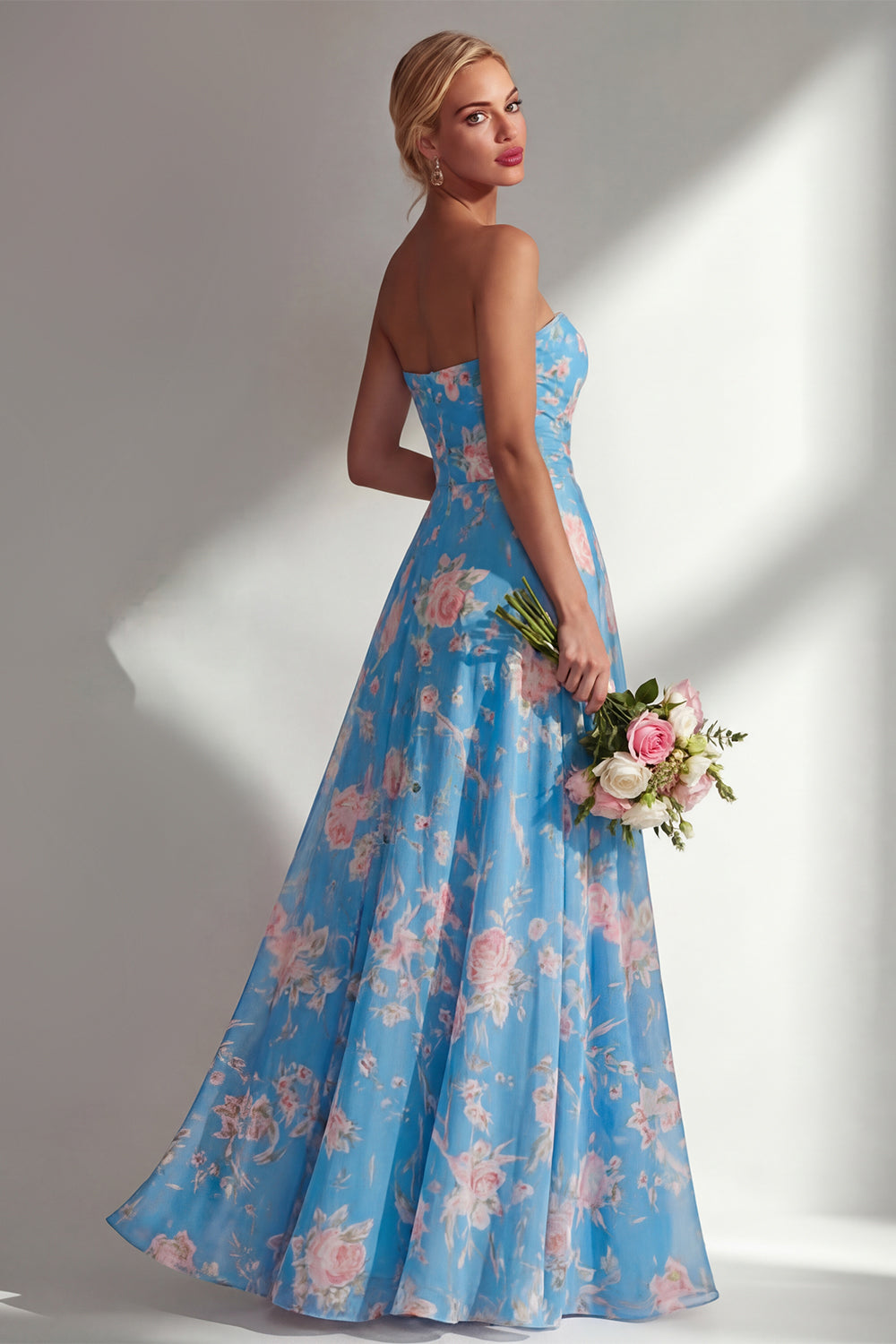 Pink Red Flower Convertible Wear Long Boho Wedding Guest Dress with Slit