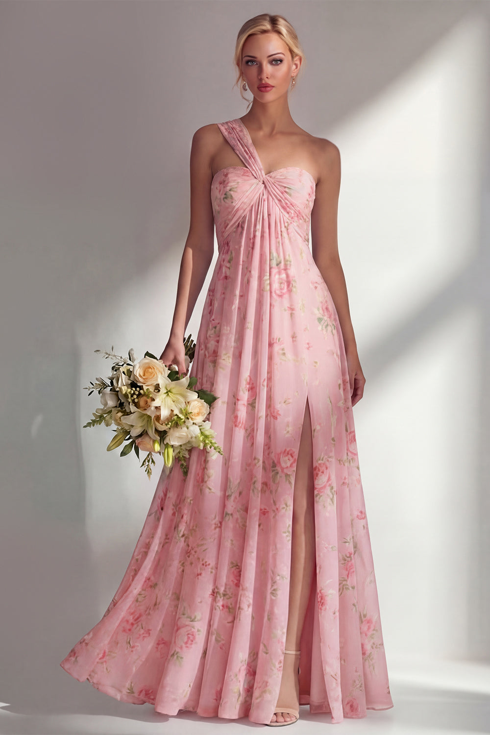 Pink Red Flower Convertible Wear Long Boho Wedding Guest Dress with Slit