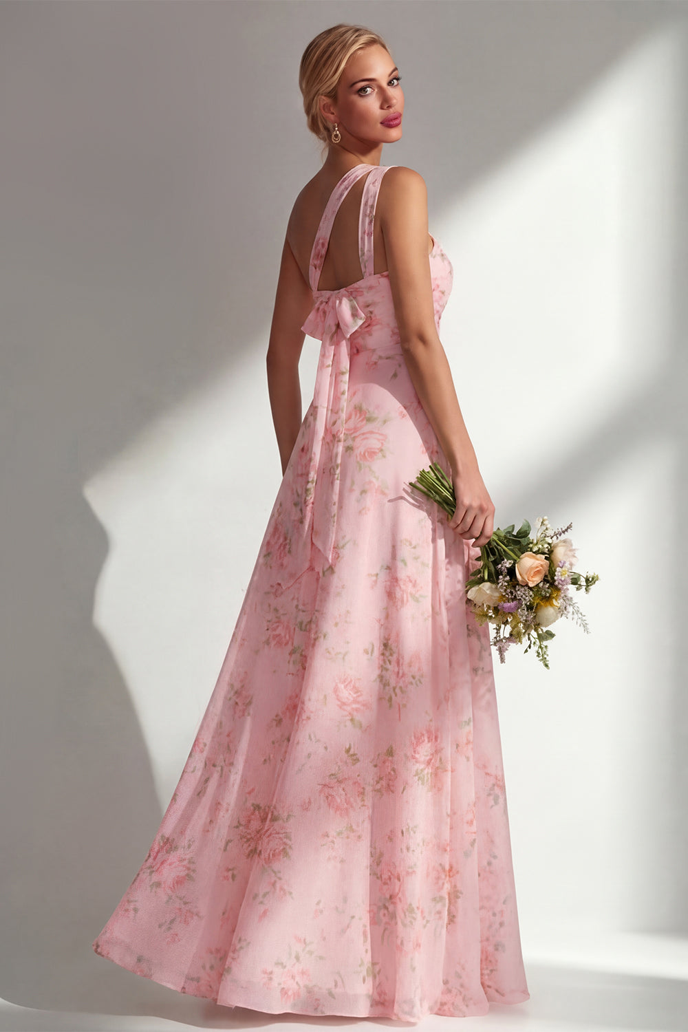 Pink Red Flower Convertible Wear Long Boho Wedding Guest Dress with Slit