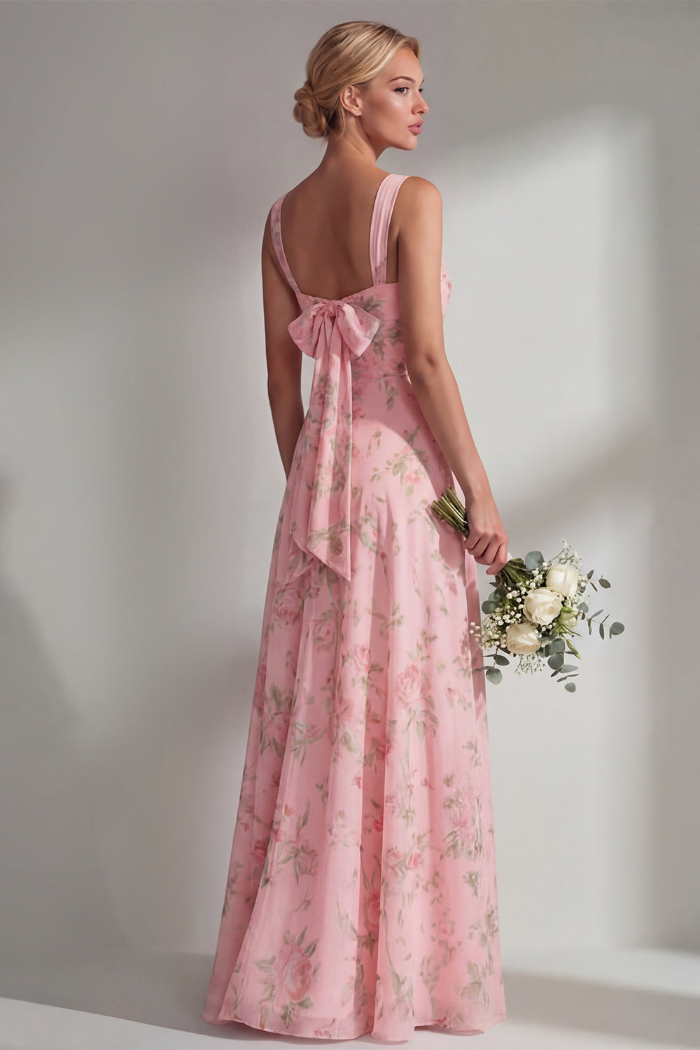 Pink Red Flower Convertible Wear Long Boho Wedding Guest Dress with Slit