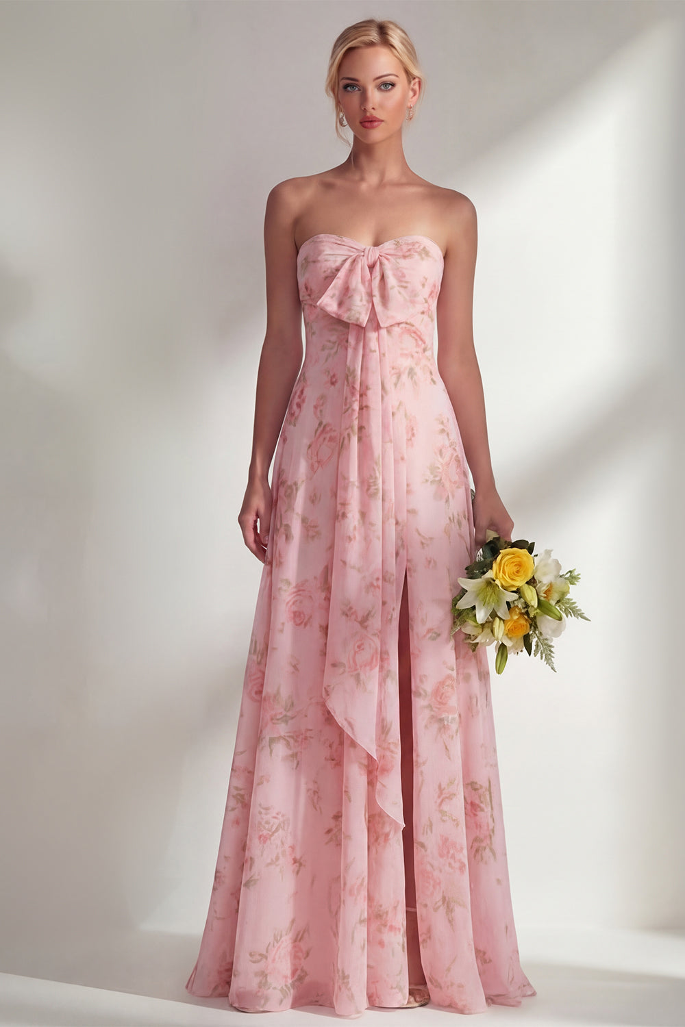 Pink Red Flower Convertible Wear Long Boho Wedding Guest Dress with Slit