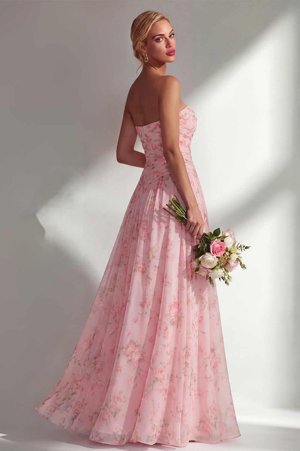Pink Red Flower Convertible Wear Long Boho Wedding Guest Dress with Slit