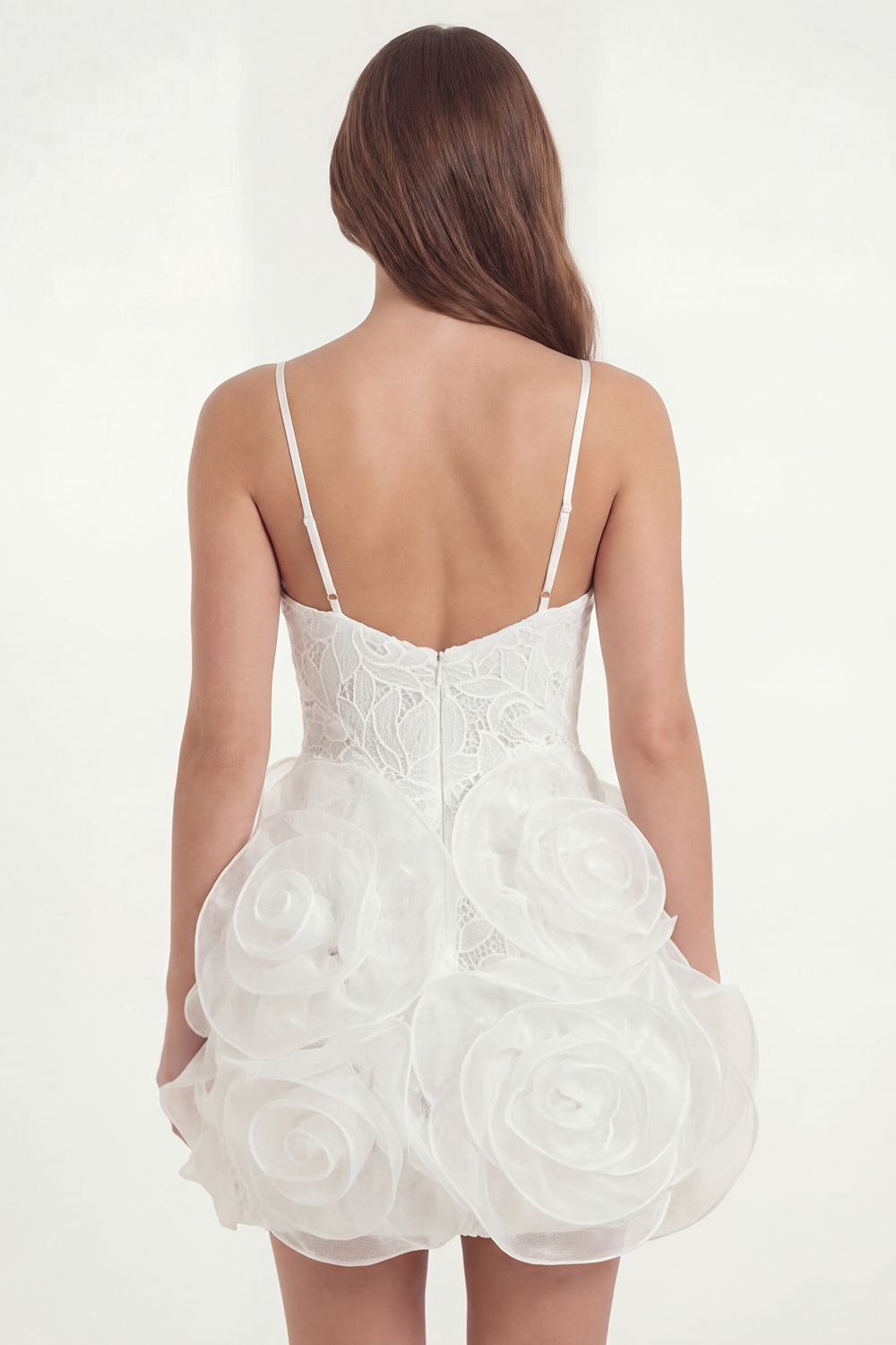 Spaghetti Straps White A Line Lace Short Graduation Dress with 3D Flower