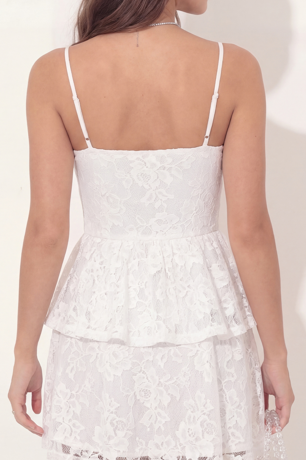 Spaghetti Straps White Lace Strapless Short Graduation Dress with Ruffles