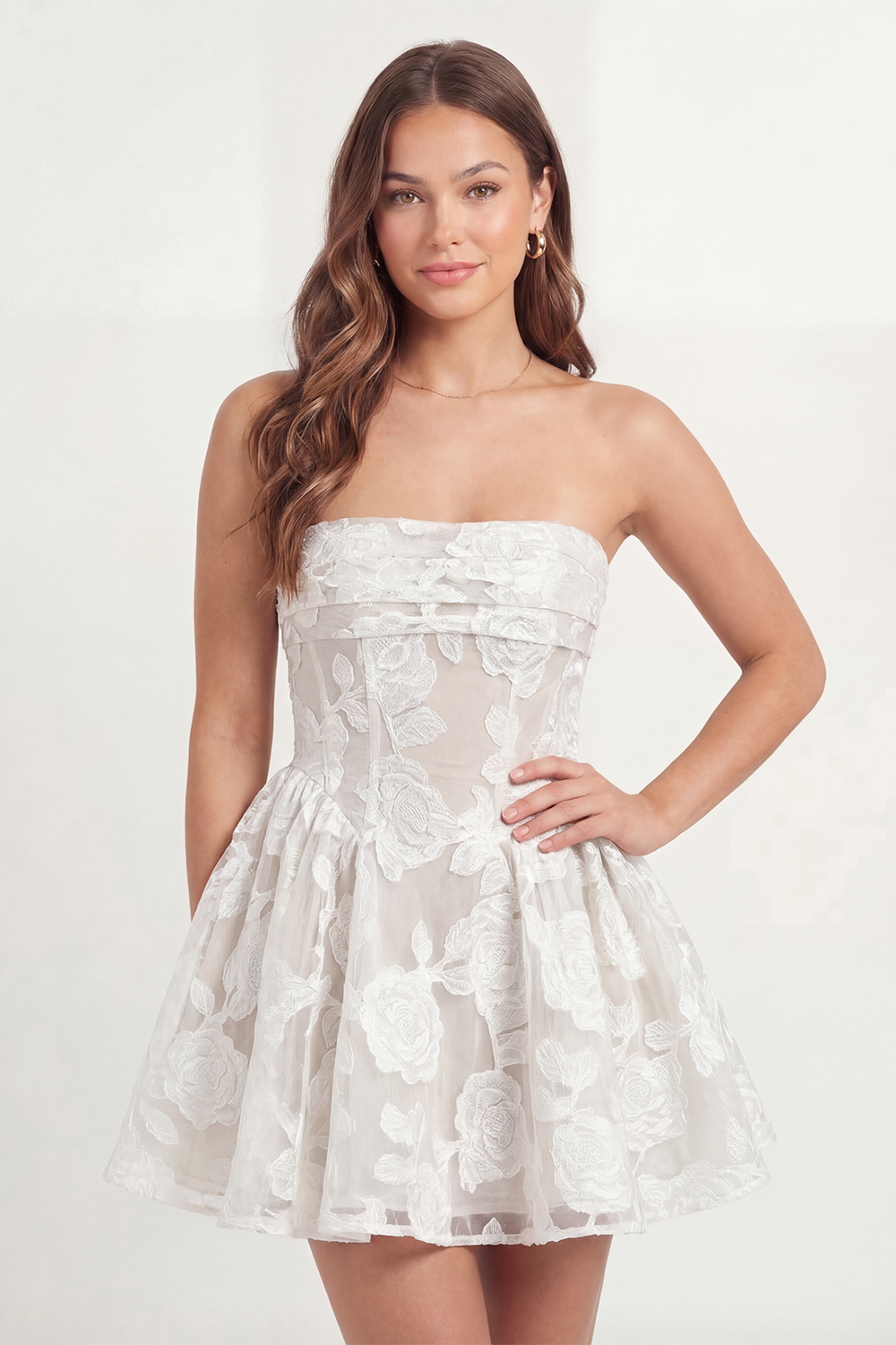 Lace White Corset Short Floral A Line Graduation Dress
