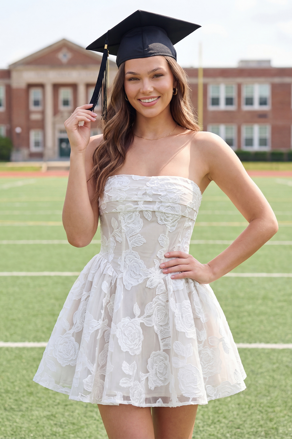 Lace White Corset Short Floral A Line Graduation Dress