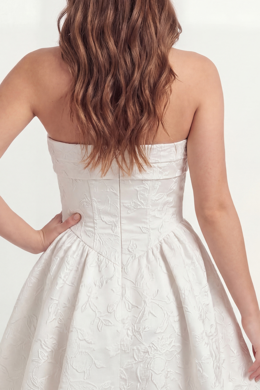 White Jacquard Floral Short Corset A Line Graduation Dress