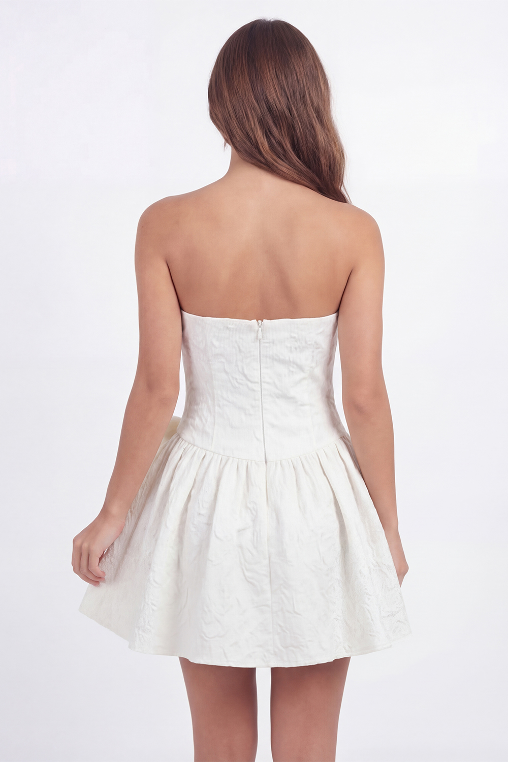 White Floral Jacquard A Line Short Corset Graduation Dress with Bow
