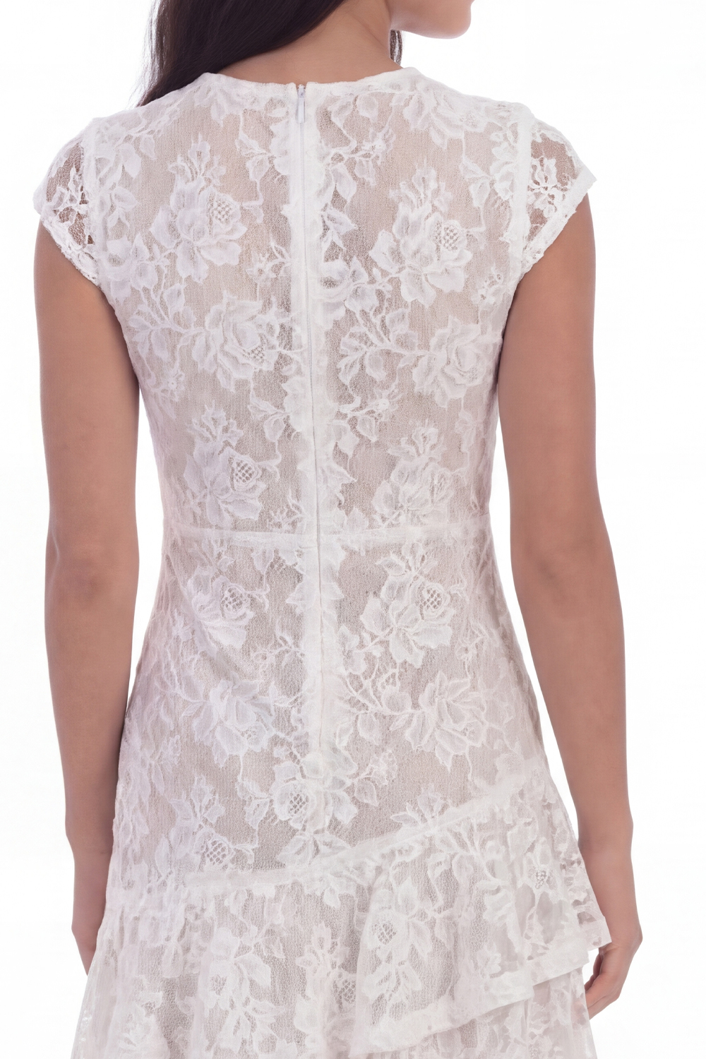 White Lace Round Neck Bodycon Short Ruffled Graduation Dress