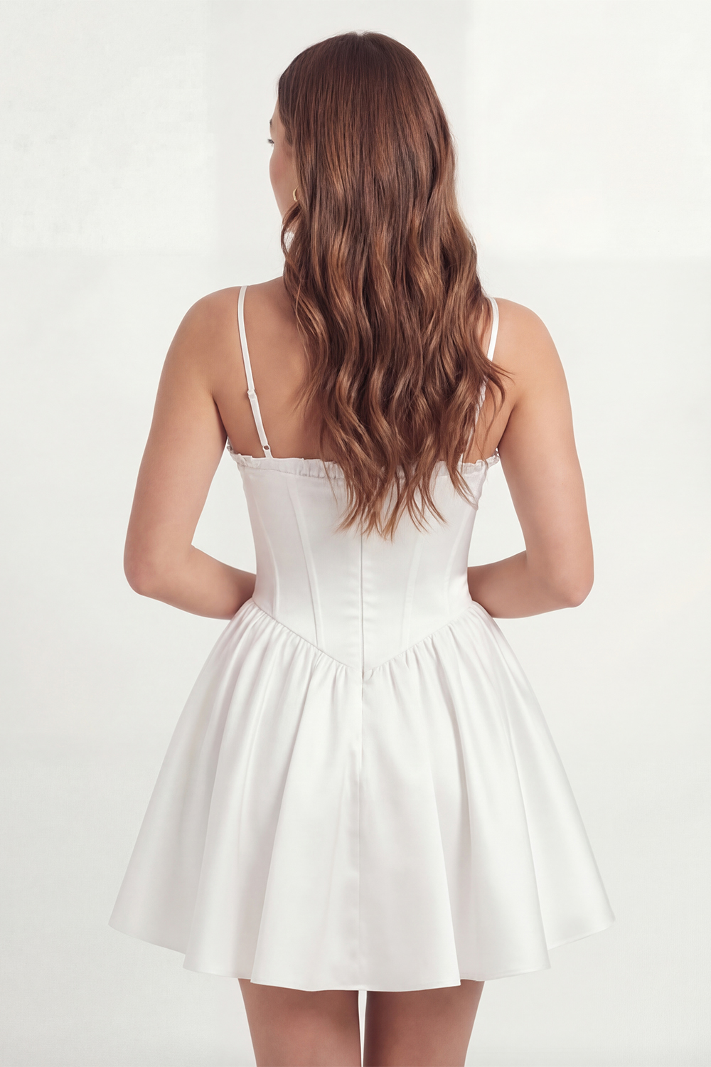 White Spaghetti Straps Short A Line Corset Graduation Dress