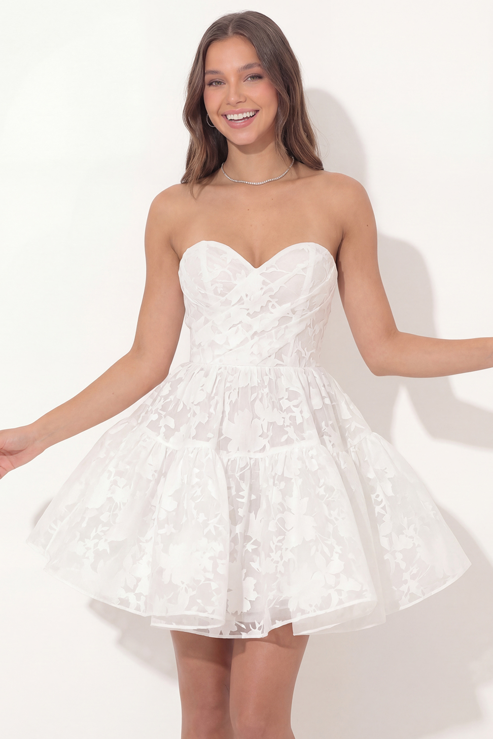 Sweetheart White A Line Corset Short Graduation Dress with Pearls