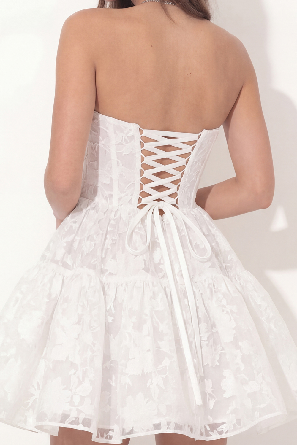 Sweetheart White A Line Corset Short Graduation Dress with Pearls