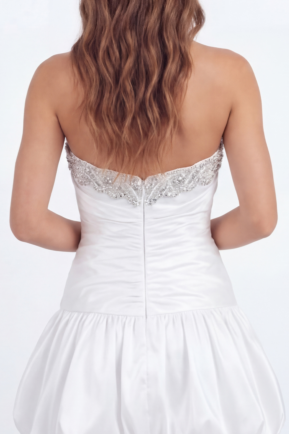 Sparkly White Beaded A Line Ruched Short Graduation Dress