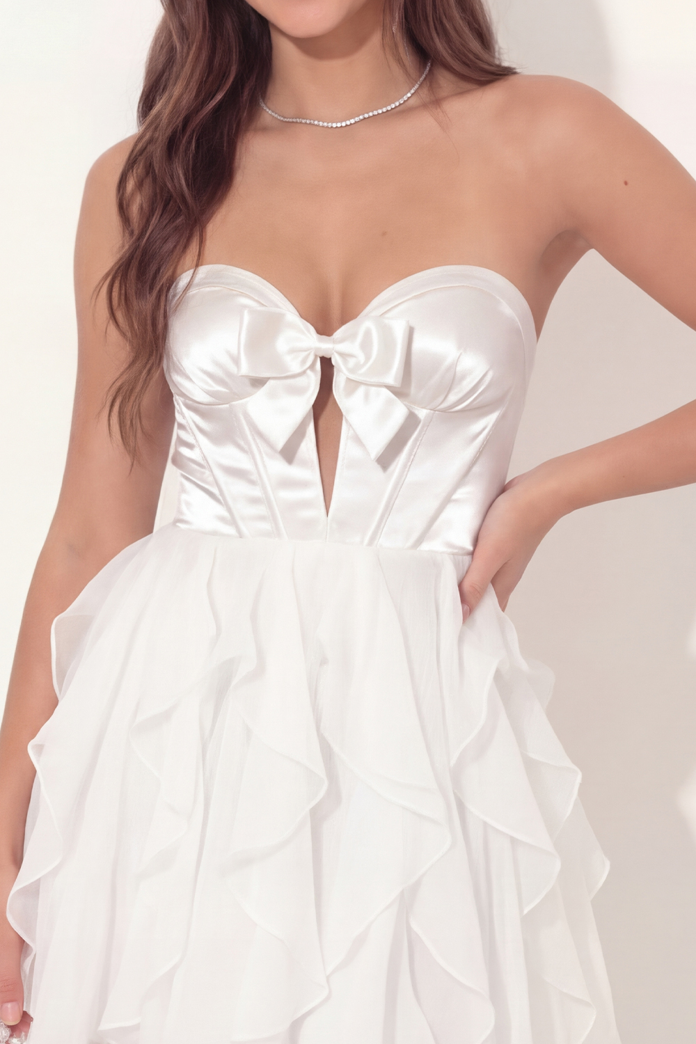 White Keyhole Corset Short Corset Graduation Dress with Ruffles