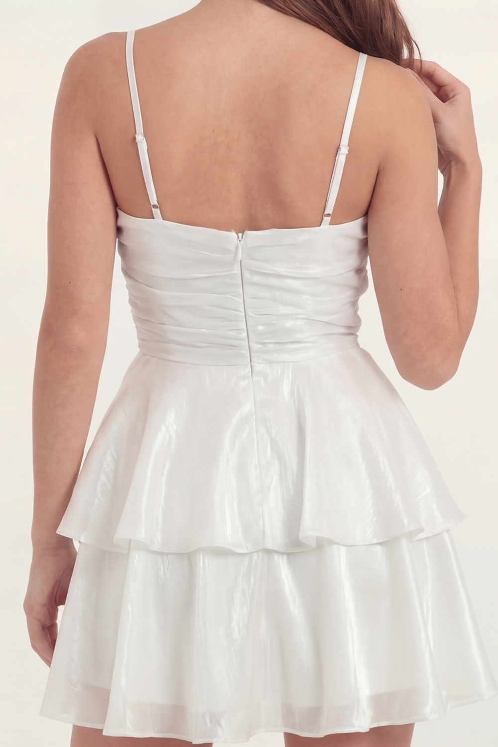 White A Line Spaghetti Straps Short Ruffled Graduation Dress