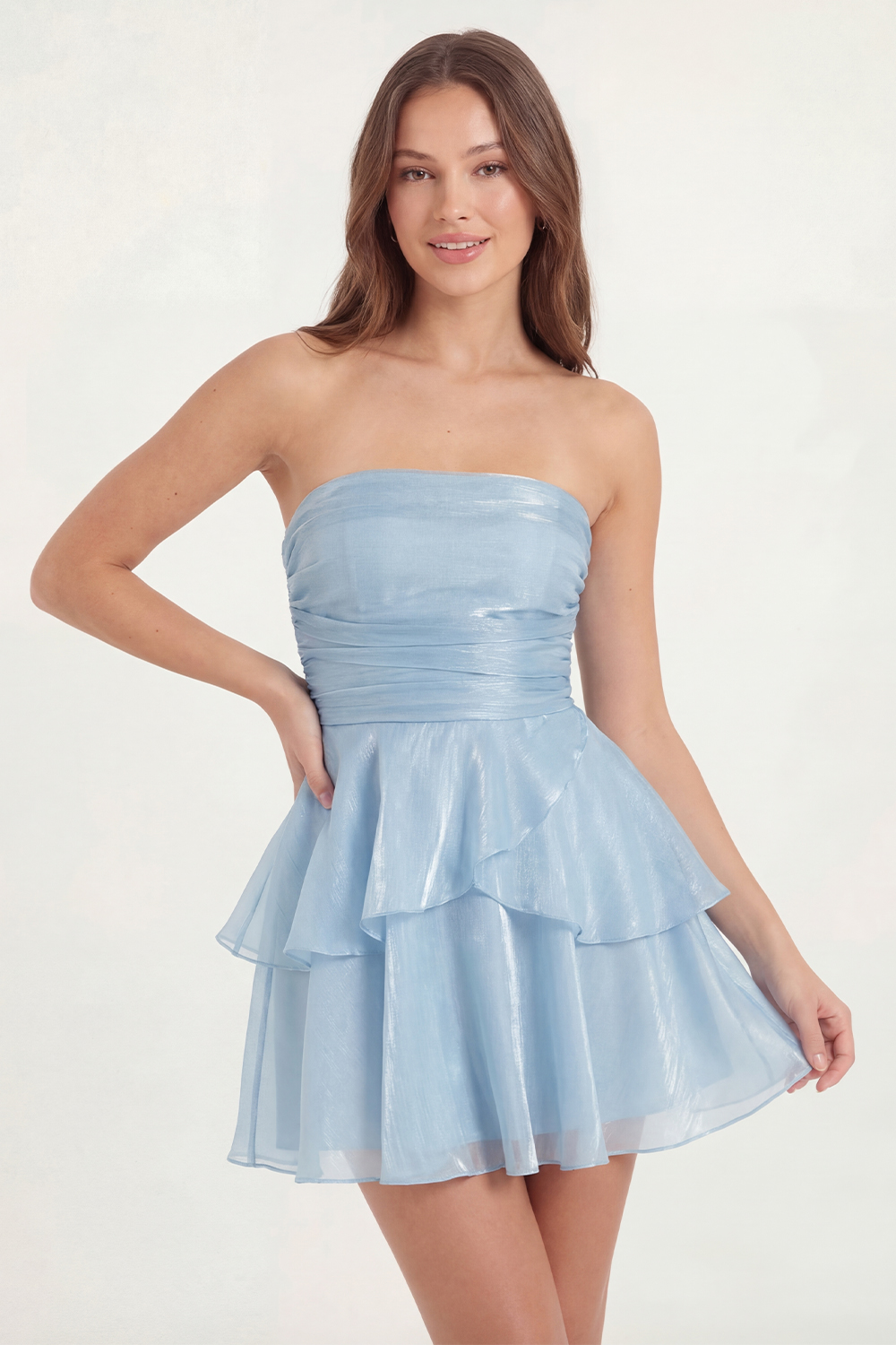White Ruffled Ruched Strapless Short Graduation Dress