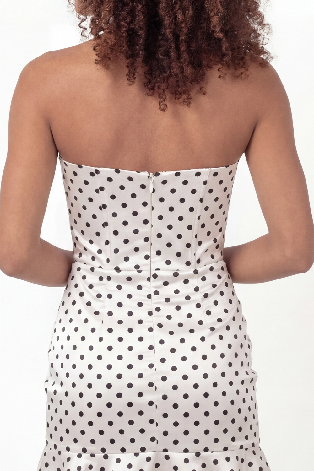 White Black Dot Sweetheart Satin Corset Short Graduation Dress with Ruffles