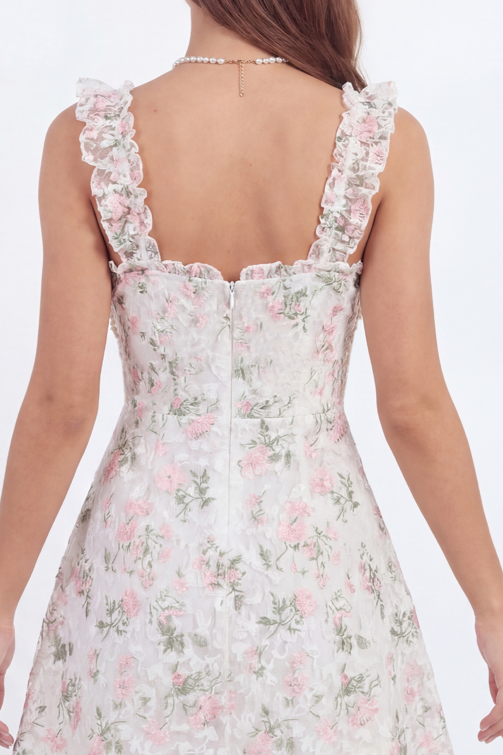 White Pink Flower Ruffled A Line Short Graduation Dress with Pearls