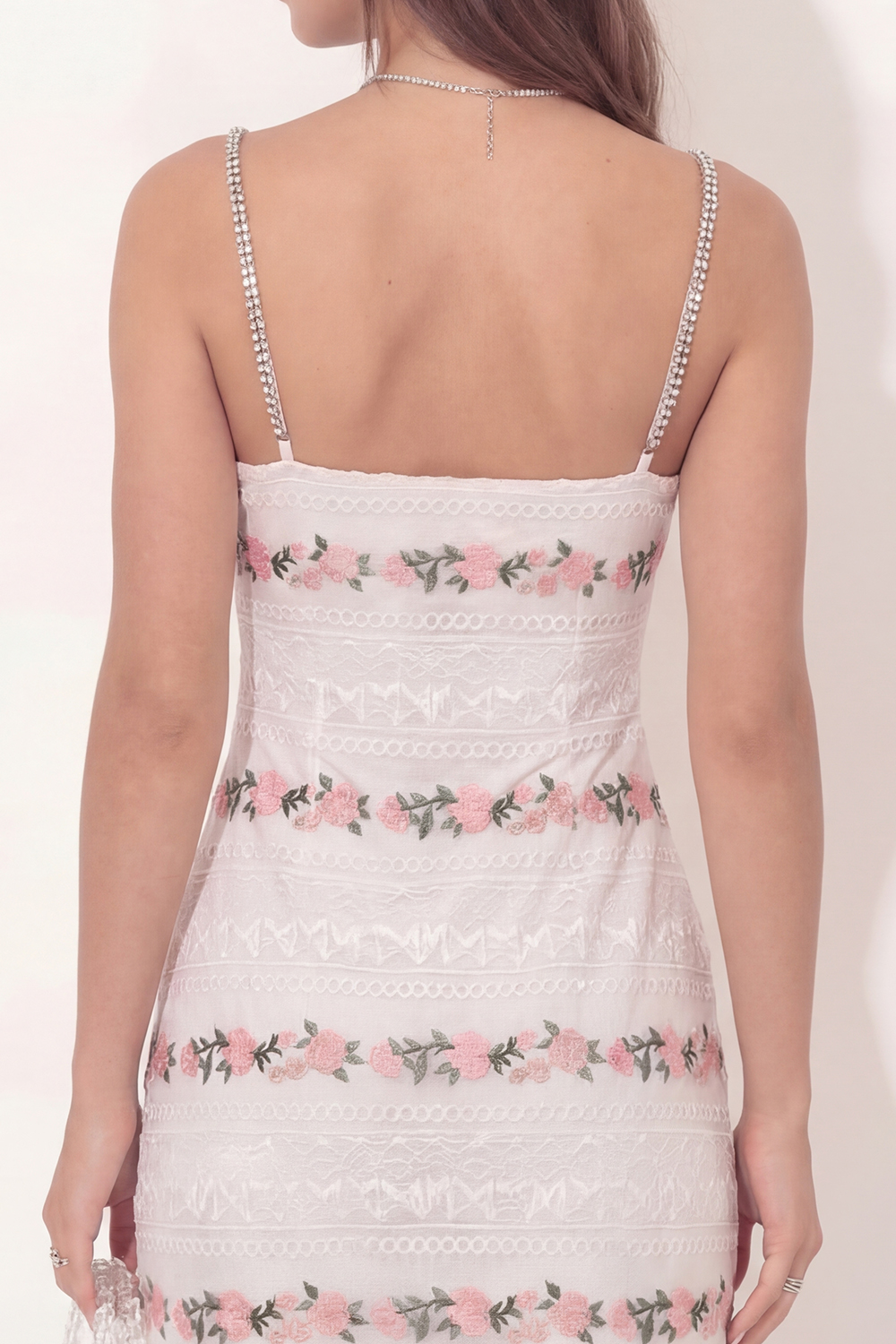 Sparkly White Floral Lace Short Spaghetti Straps Graduation Dress with Beading