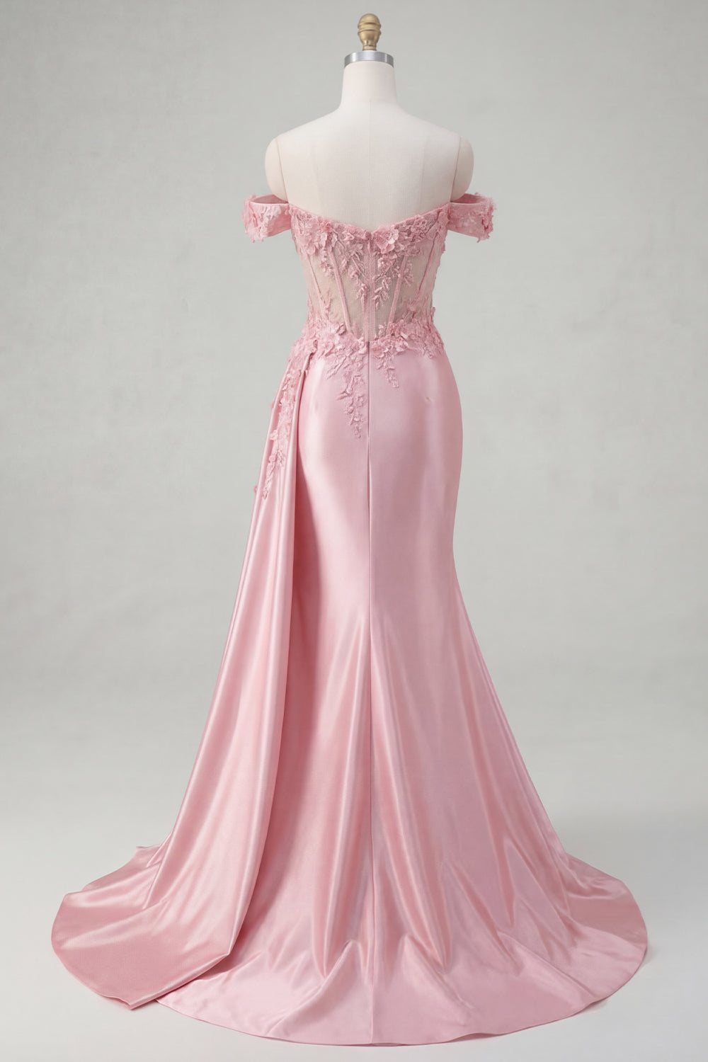Floral Pink Corset Long Ruched Mermaid Prom Dress with Side Cape
