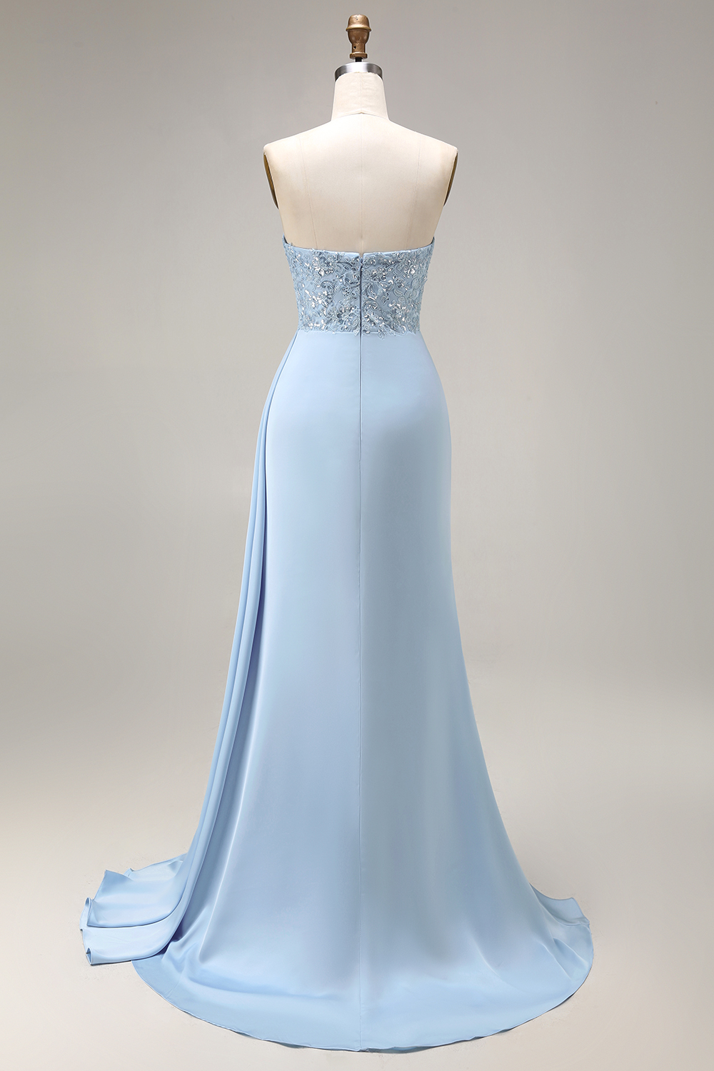 Beaded Ruched Blue Mermaid Long Prom Dress with Side Cape