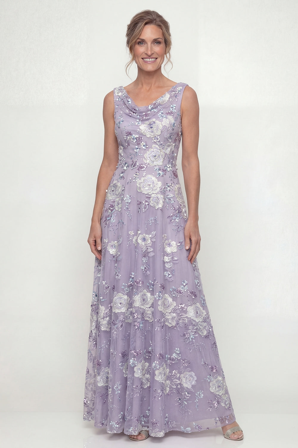 Dusty Purple Long Floral A Line Mother of the Bride Dress