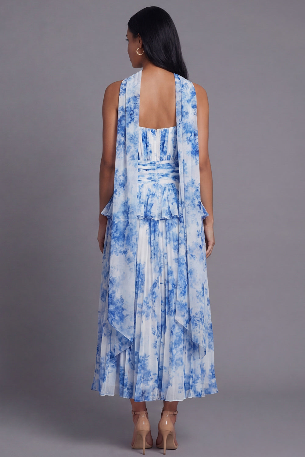 Dusty Sage A Line Maxi Ruffled Formal Dress with Pleats