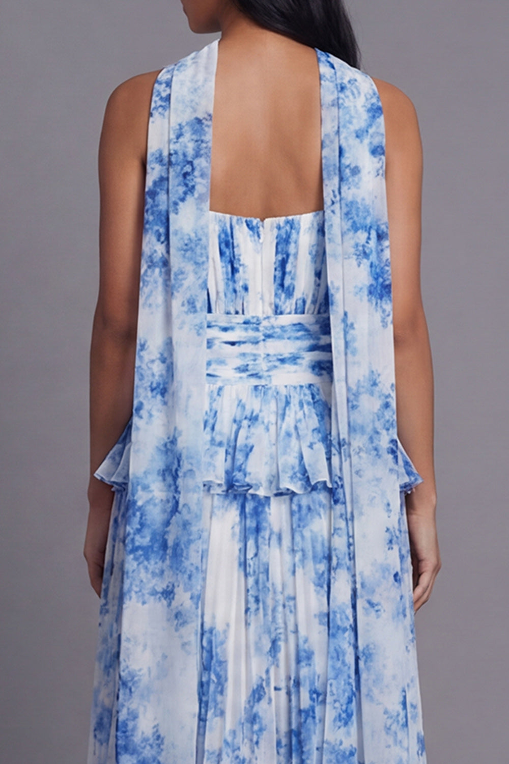 Dusty Sage A Line Maxi Ruffled Formal Dress with Pleats