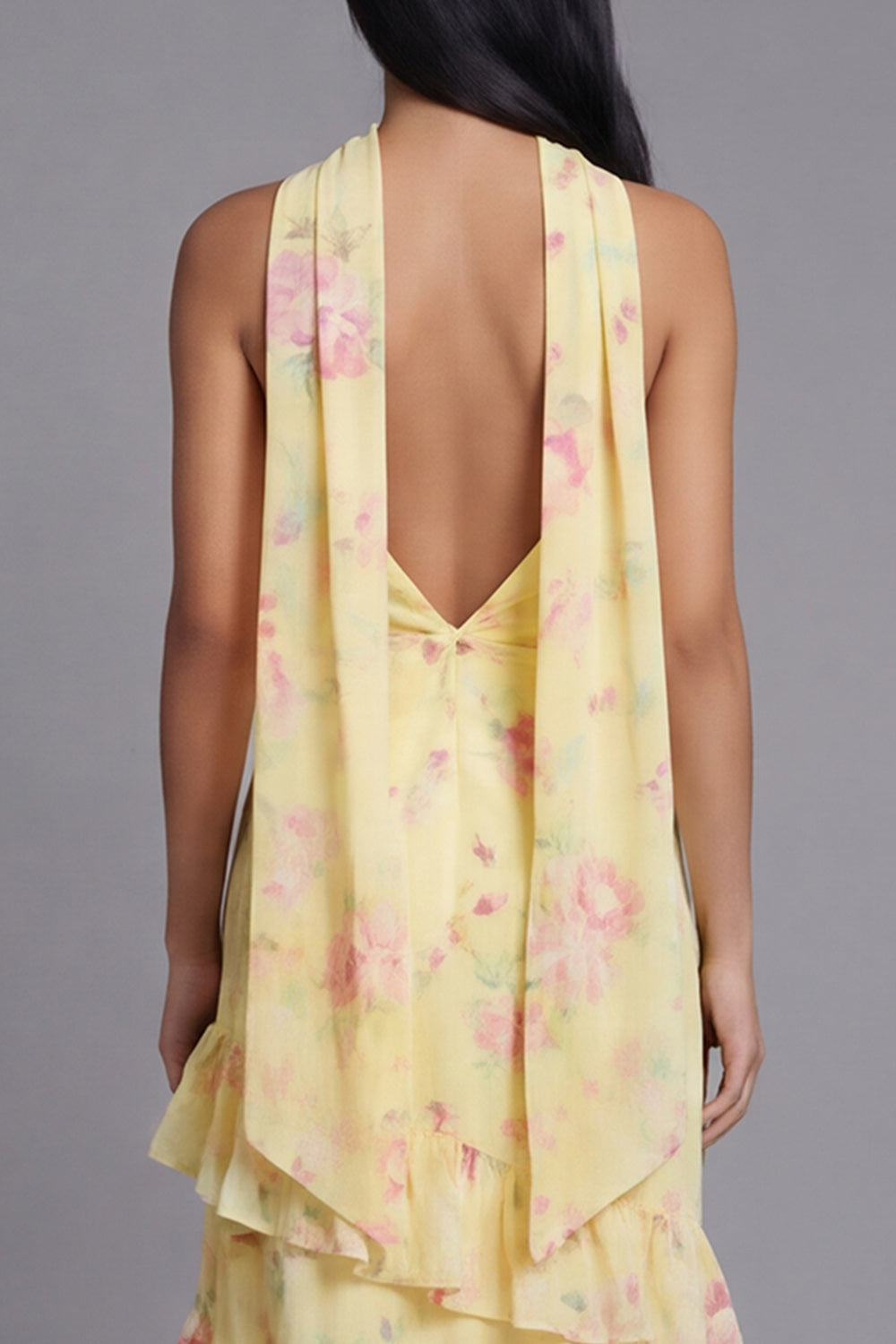 Mermaid Yellow Floral Maxi Strapless Formal Dress with Ruffles