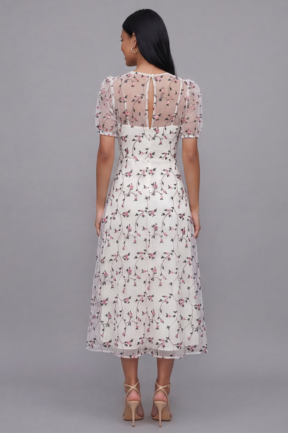 White Red Flower V-Neck Floral Maxi A Line Formal Dress