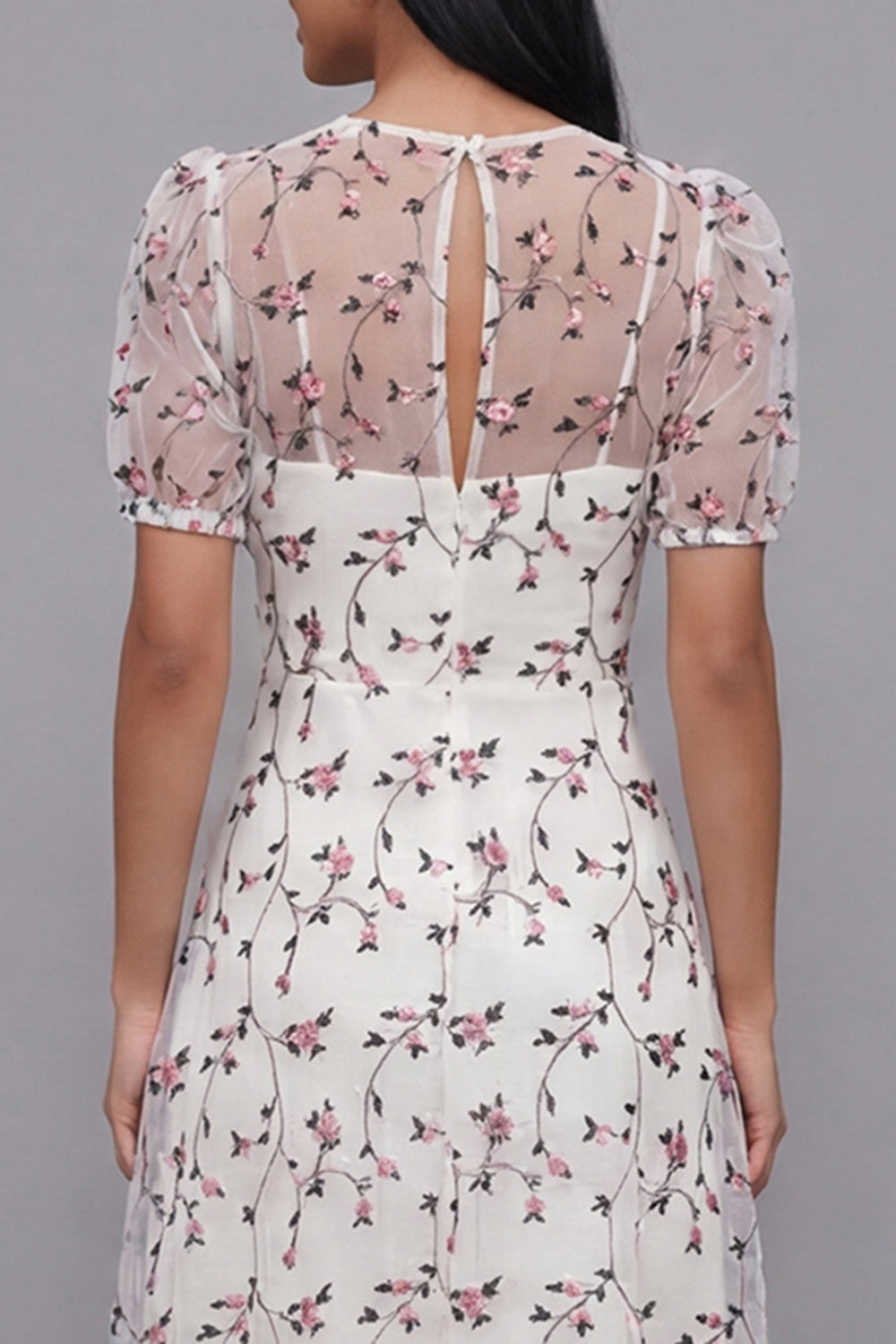 White Red Flower V-Neck Floral Maxi A Line Formal Dress