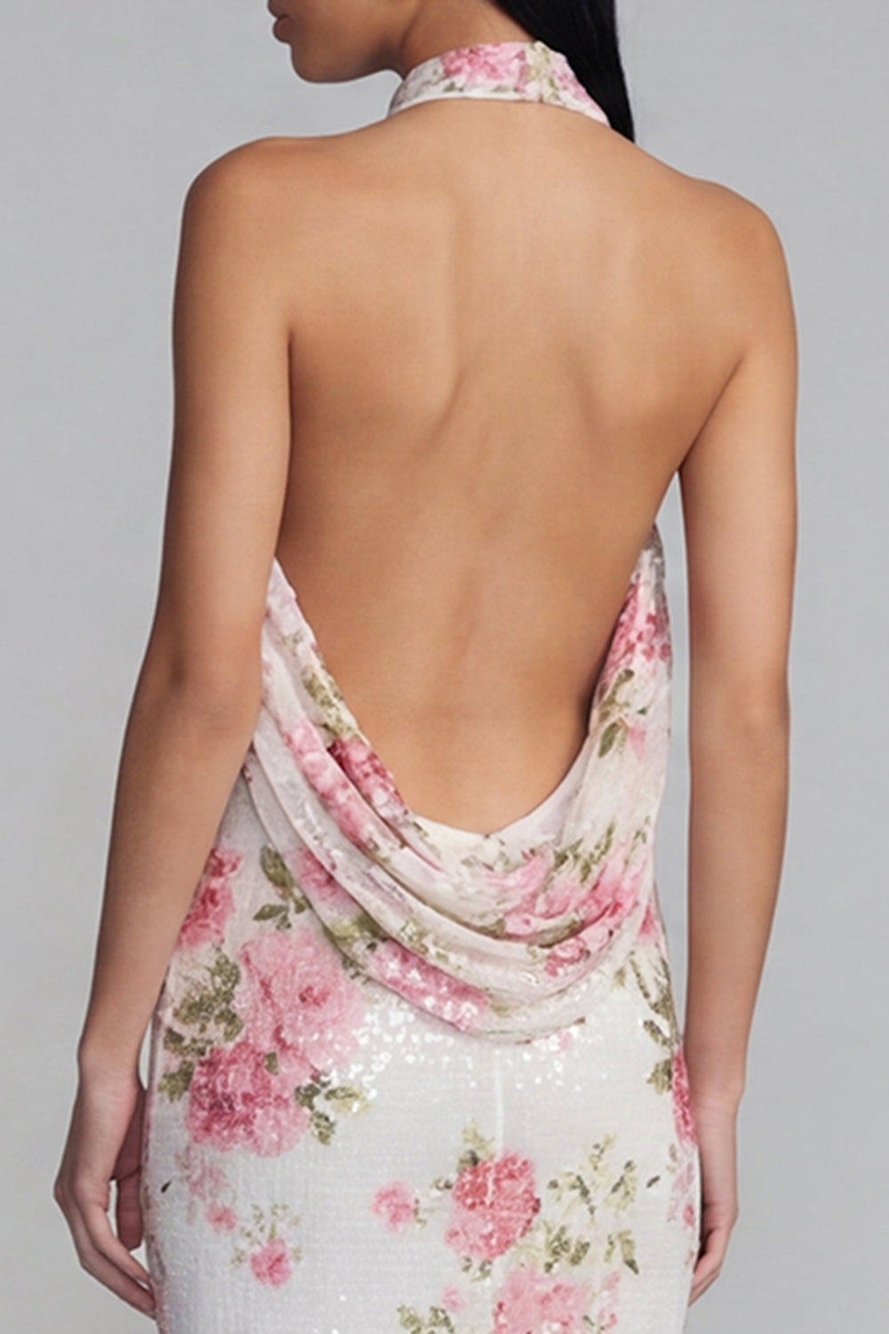 Sparkly Pink Flower Maxi Sequin Sheath Floral Formal Dress