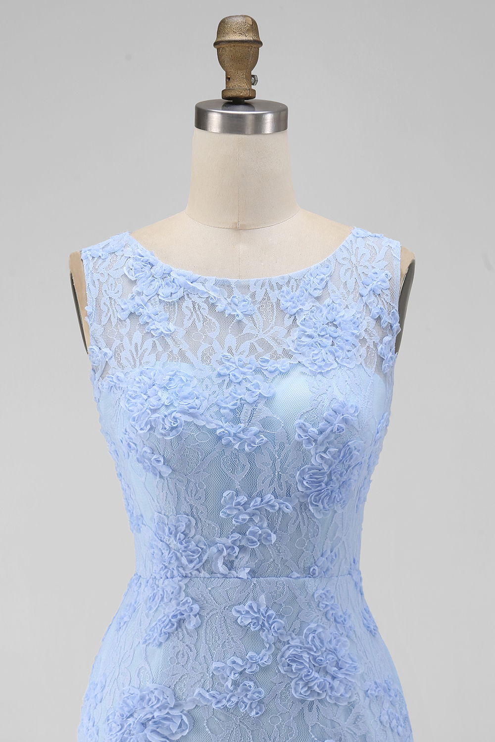 Boat Neck Blue Floral Tight Short Formal Dress