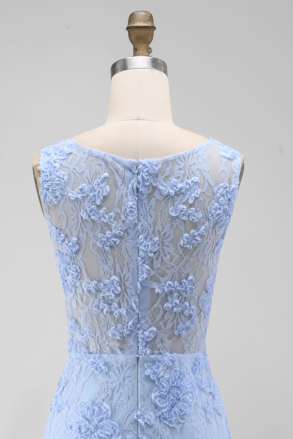 Boat Neck Blue Floral Tight Short Formal Dress