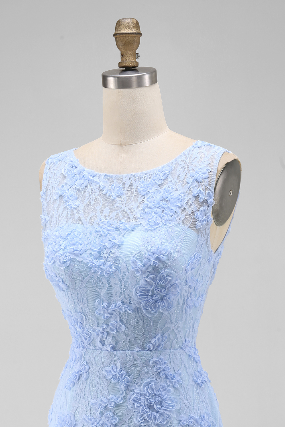 Boat Neck Blue Floral Tight Short Formal Dress