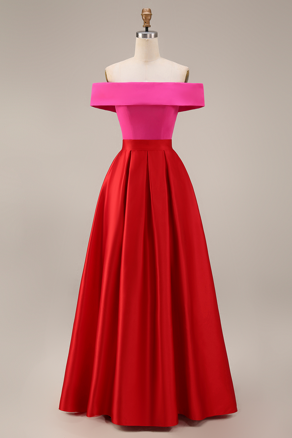 Fuchsia and Red A Line Off the Shoulder Long Patchwork Formal Dress