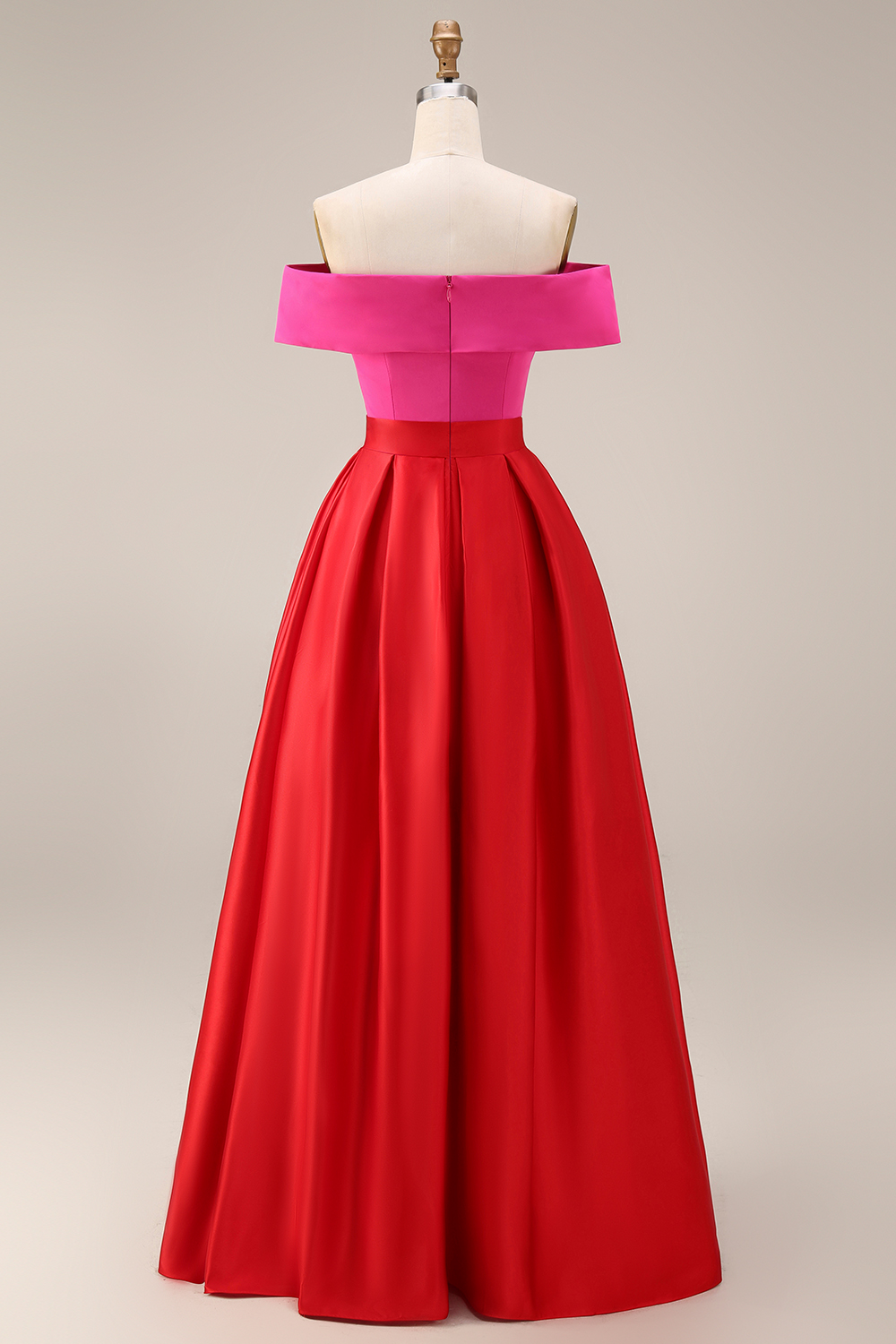 Fuchsia and Red A Line Off the Shoulder Long Patchwork Formal Dress