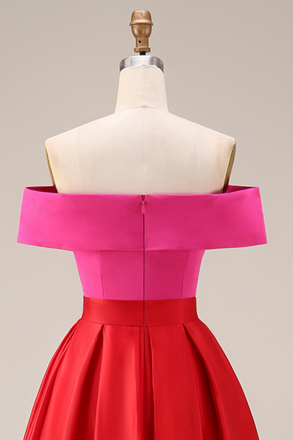 Fuchsia and Red A Line Off the Shoulder Long Patchwork Formal Dress