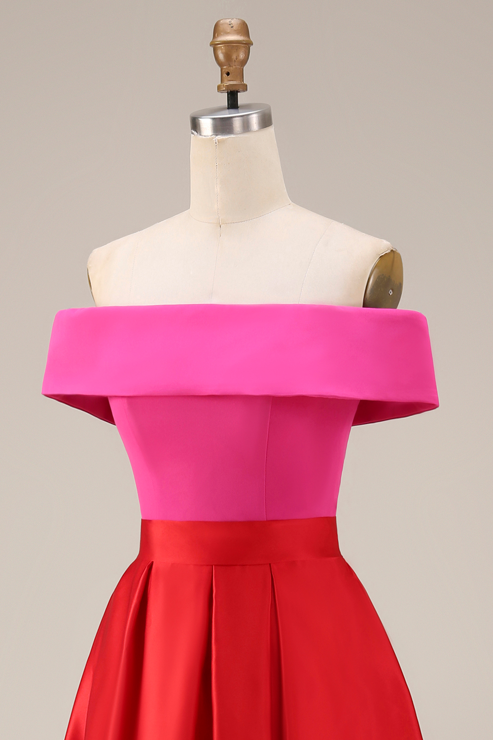 Fuchsia and Red A Line Off the Shoulder Long Patchwork Formal Dress