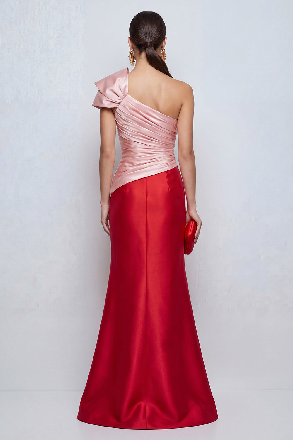 Pink and Red Patchwork Mermaid Long Formal Dress with Slit