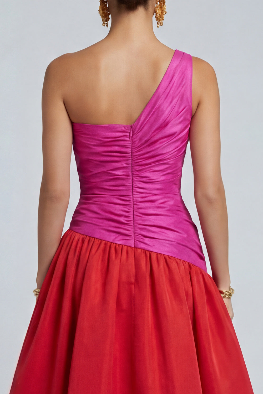 Fuchsia and Red A Line Patchwork Long Formal Dress with Slit