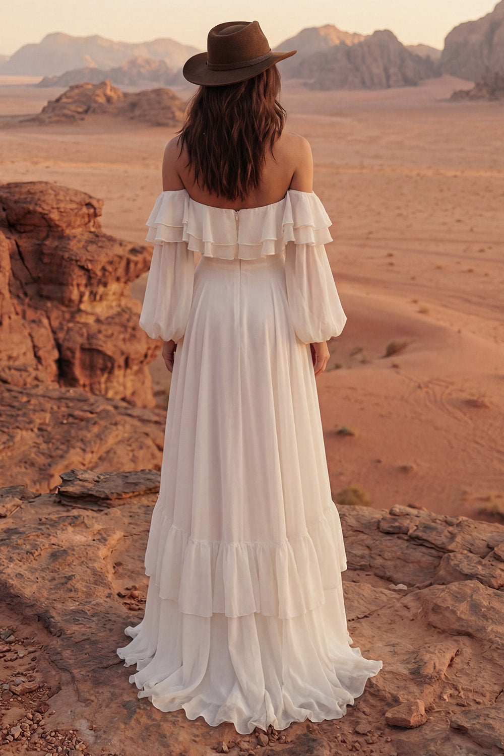 Ivory Maxi A Line Beach Engagement Dress with Ruffles