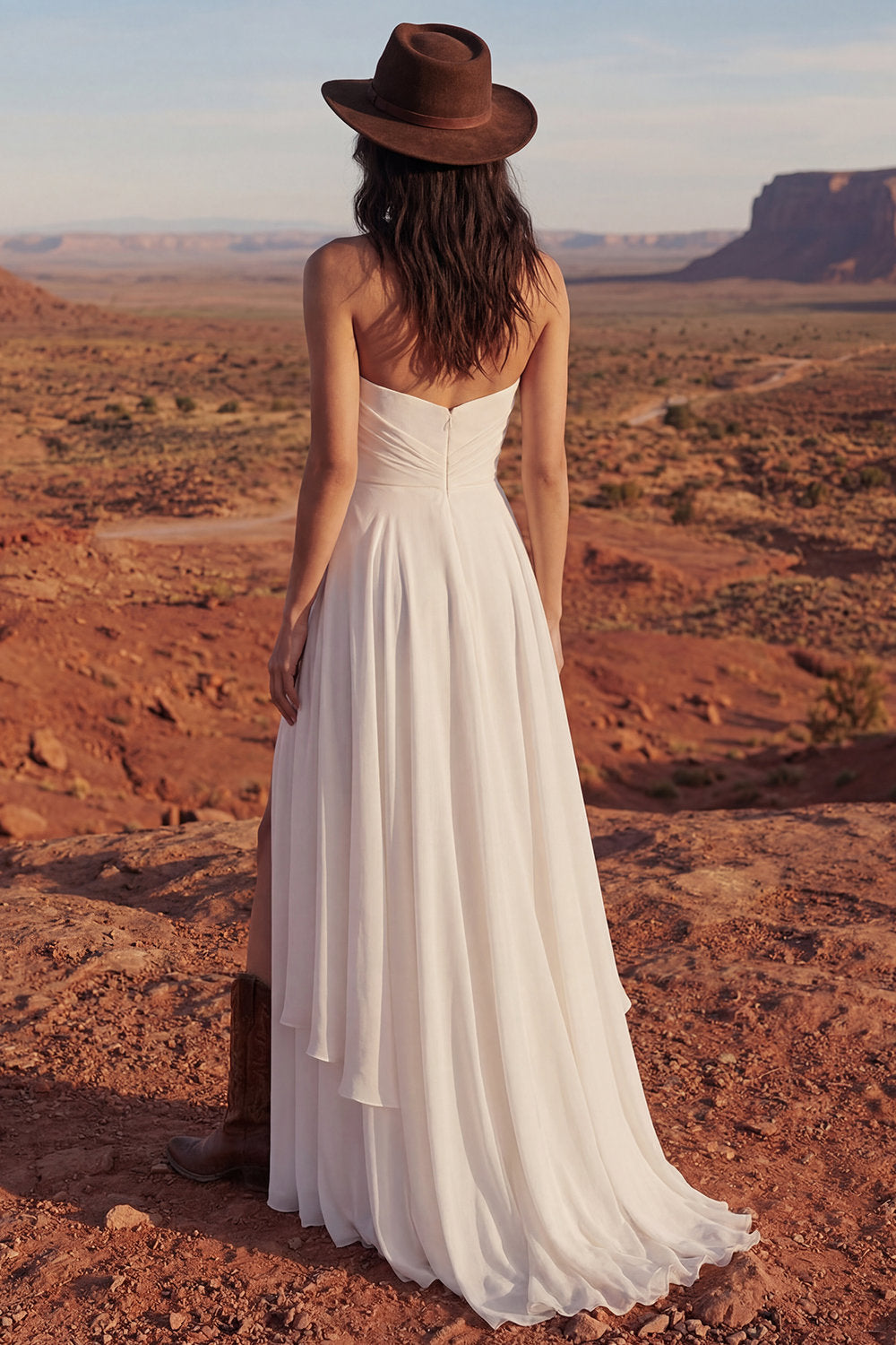 Simple Strapless A Line Maxi Ivory Beach Engagement Dress with Slit