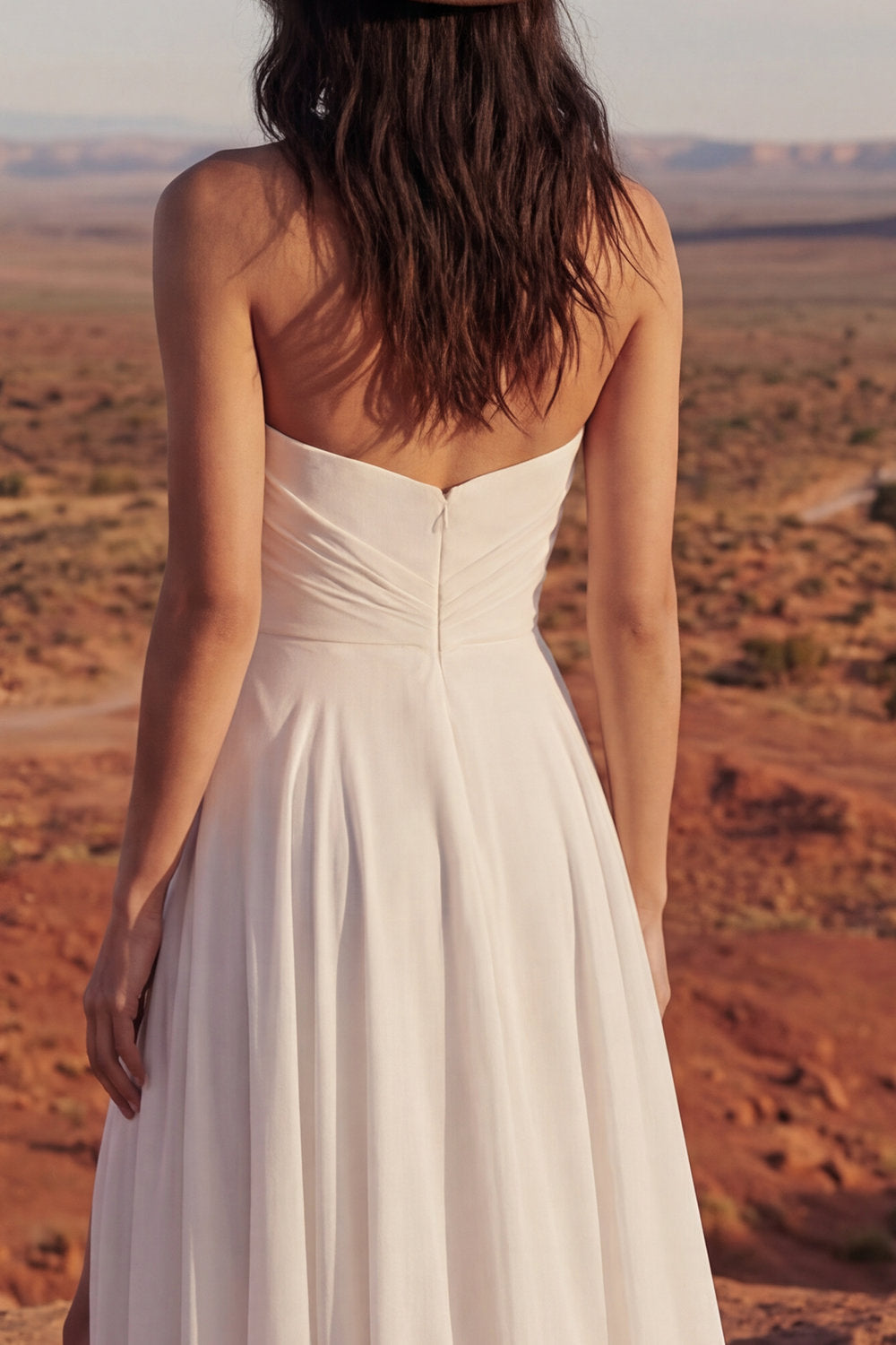Simple Strapless A Line Maxi Ivory Beach Engagement Dress with Slit